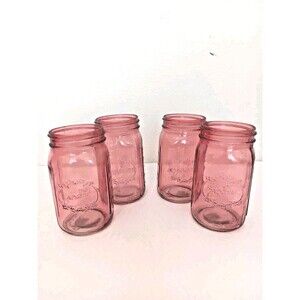 Set of 4 Pink Mason Jar Style Glass Vases Candle Holders Decorative 24 oz